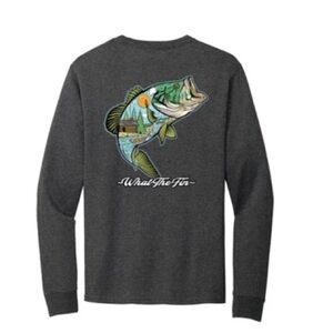 What The Fin Men's Fishing Bass Long Sleeve Cotton Tee NWT Size L